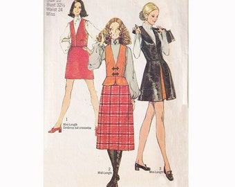 70s Vest in 3 Lengths and Skirt in 2 Lengths Simplicity 8978 Size 10 Bust 32.5 / Peplum / V Neck / Mini / Midi / Vintage Sewing Pattern