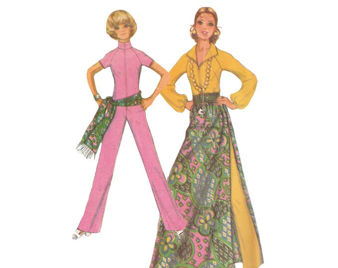 Bell Bottom Jumpsuit Pattern With Maxi Overskirt and Sash Etsy