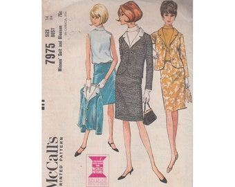 1960s Skirt, Jacket and Top McCalls 7975 Slim Skirt Tailored Jacket Size 14 Bust 34 Cutaway Blazer Blouson Top Vintage Sewing Pattern