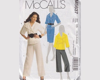 Womens Fitted Jacket, Slim Skirt and Pants in 2 Lengths McCalls 5637 Bust 36 - 44 Large Lapel Lined Jacket Uncut FF OOP Sewing Pattern