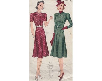 1930s Dress Pattern Size 14 Bust 32 Simplicity 3228 Vintage Sewing Pattern Long or Short Sleeves/ Interesting Pocket Detail/ Below Knee