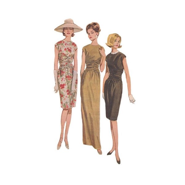 60s Butterick 2970 Evening or Cocktail Dress Pattern Size 16 Bust 36 Jewel Neckline Shirred Midriff Vintage Sewing Pattern Dinner Dress