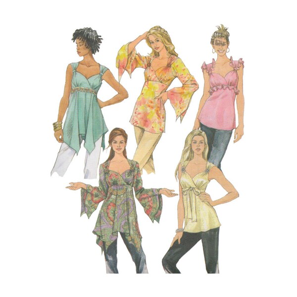 Womens Fitted or Flowy Asymmetrical Tops Uncut McCall's M4969 Sewing Pattern Size 16-18 Bust 38-40 Shaped High Bodice Pointy Hem