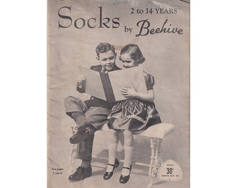 40s Vintage Knitting Patterns for Children Beehive Series 68 Ankle Socks / Cable Socks / Cuffed Socks/ Knee Highs