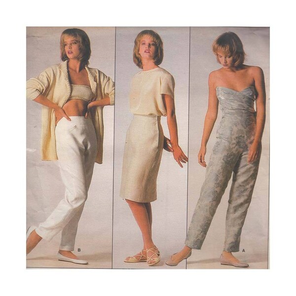 Womens Vintage 80s Pants and Skirt Vogue Sewing Pattern 1669 Calvin Klein Size 12 Waist 26.5 Tapered Pants, Contour Waist, Slanted Pockets