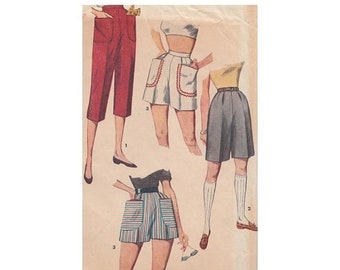 ON SALE Vintage Sewing Pattern Misses' Pedal Pushers and Shorts in 2 Lengths Simplicity 4680 Waist 26 High Waist/Patch Pockets/Back Zipper/B