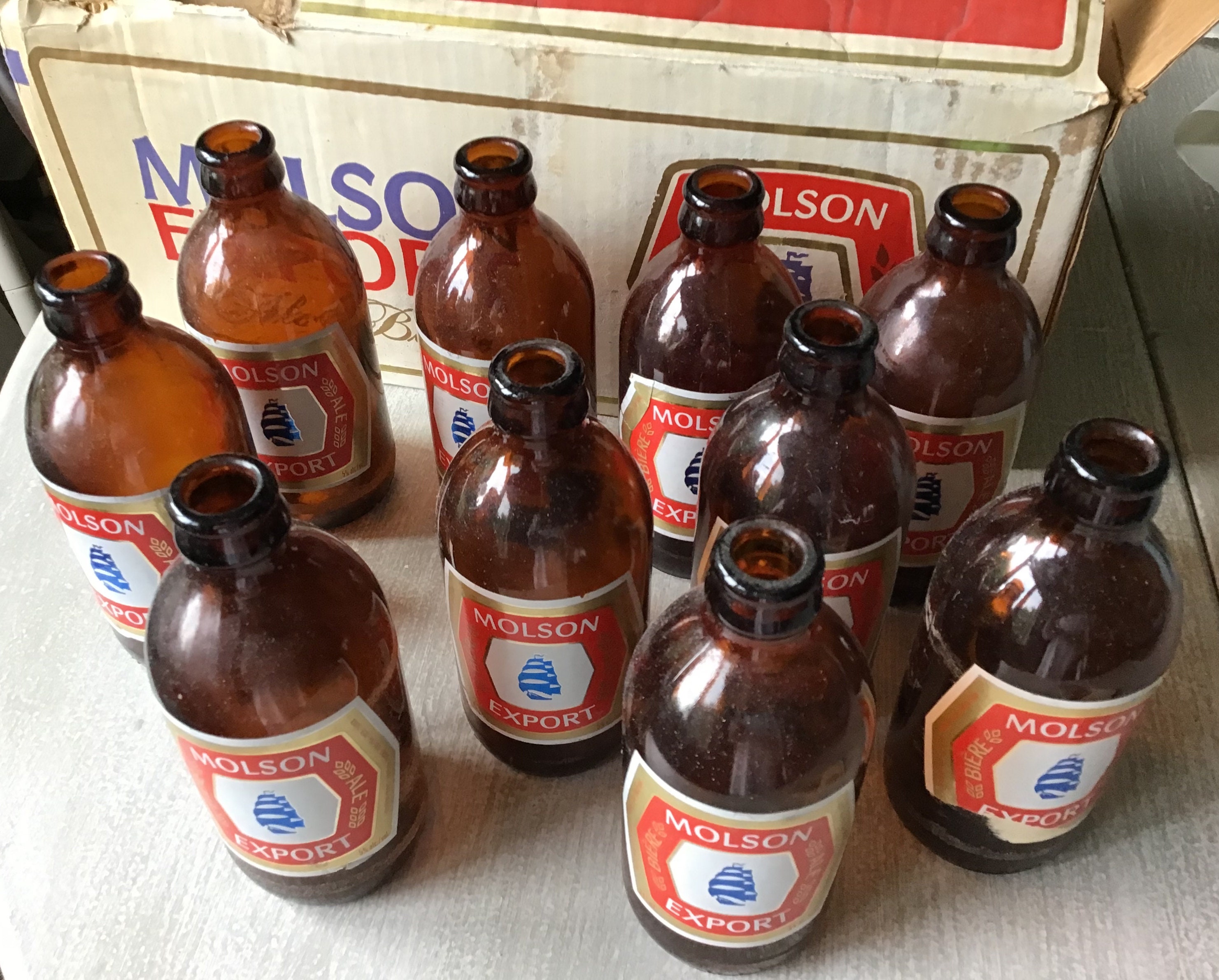 STUBBY Short Empty Brown Glass Beer Bottle OLD VIENNA Lager OV 12oz Vintage  80s