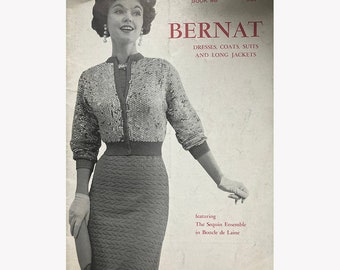 Vintage 1960 Bernat Knitting Pattern Book 86 Dresses Coats Suits Long Jackets Featuring The Sequin Ensemble in Boucle De Laine Size 12-18