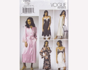 Vogue 9015 Womens Robe and Chemise Size 6 to 14 Bust 30.5 to 36 Silk Robe and Lacy Slip All in 2 Lengths / Loose Fitting Robe / Bias Chemise