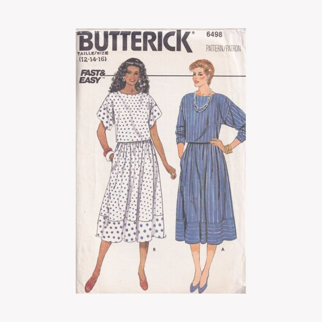 1980s Top and Skirt Sewing Pattern Uncut Butterick 6498 Size 12 14 16 ...