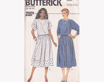 1980s Easy Top and Skirt Pattern Butterick 6498 Size 12-14-16 Very Loose Fit / Cropped / Drop Shoulders / Sleeve Options / UNCUT OOP FF