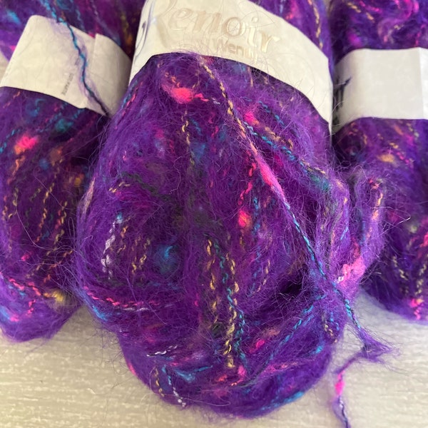 Mohair Blend Yarn 50g Renoir by Wendy Shade 5 Lot 4078 Fine Knitting and Crochet Purple with Pink Yellow Blue Entwined