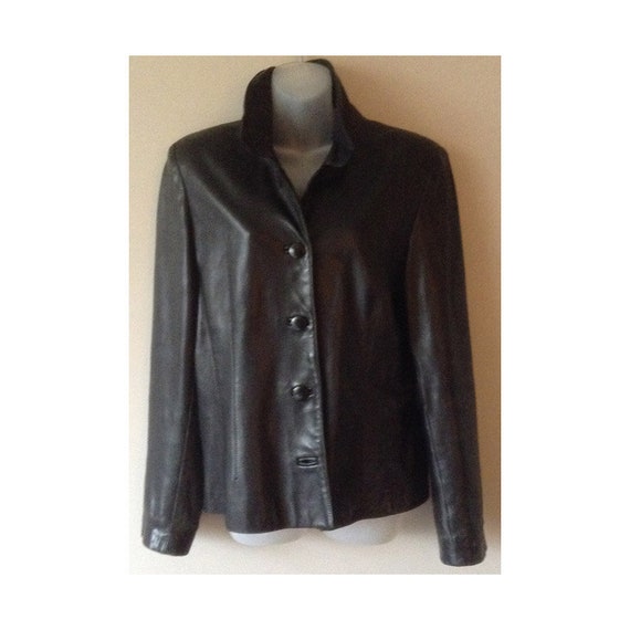 Womens Vintage 90s Black Leather Jacket Size Large Princess Seams Fully Lined 5 On Front Danier Made In Canada