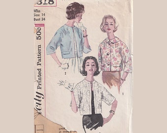 1960s Vintage Sewing Pattern Set of Jackets with Elbow Length or 3/4 Sleeves Simplicity 3318 Size 14 Bust 34 Short Jackets Reversible