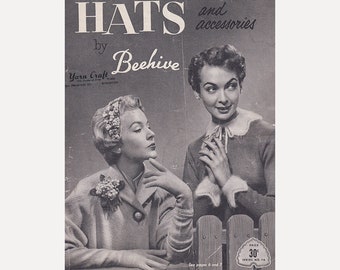 50s Hats and Accessories by Beehive Series 70 Gloves, Collars, Cuffs, Hats, Brooch Vintage Knitting and Crochet Patterns