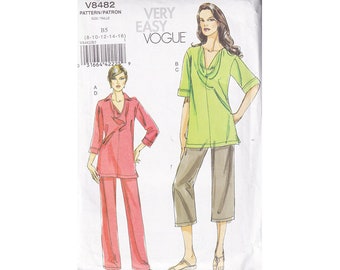 Very Easy Vogue 8482 Tunic and Pants Pattern Size 8 to 16 Bust 31.5 to 38 Pants in 2 Lengths // Sleeve Options // Cowl Neckline