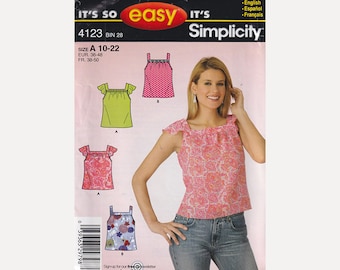 ON SALE Uncut Simplicity Pattern 4123 Womens Easy to Sew Top Size 10 12 14 16 18 20 22 Bust 32.5 to 44 Sleeveless Tops
