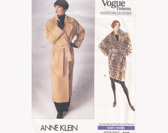 Vintage 80s Vogue Coat Pattern 2378 Size 14-18 Oversized/Wrap Coat/Above Ankle/Mid Knee/Uncut /Anne Klein Design /Very Loose Fit