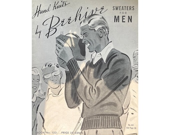 1940s Beehive Book 123 Sweaters for Men Vintage Knitting Patterns Illustrations / Sweaters Cardigans / Accessories Menswear Gentlemen Knits