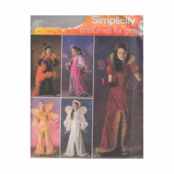 Childrens Costume Pattern Uncut Simplicity 2861 Funky Witch, Bell Bottom  Butterfly, Angel, Princess, Impish Devil Girls Size 3 6 