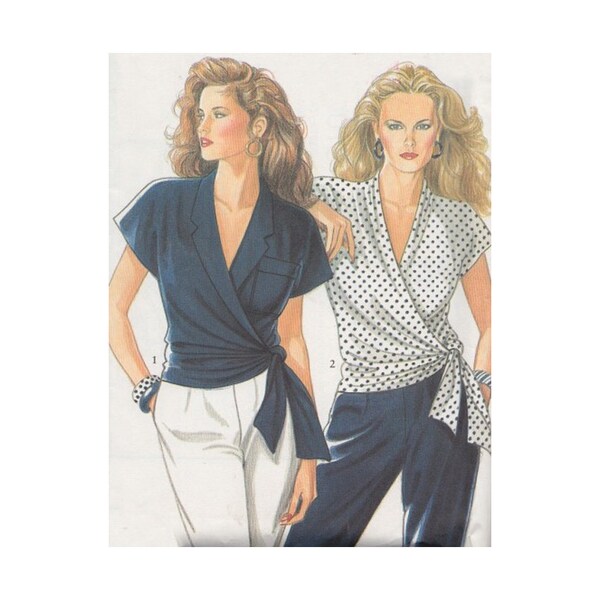 UNCUT Plus Size 1980s Short Sleeved Wrap Top New Look Sewing Pattern 6081 V Neck and Extended Shoulders Size 8-18 Bust 30.5 to 40