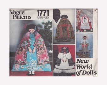 1970s International Doll Pattern Vogue 1771 New World of Dolls 18" Tall and 14" Wide Embroidery Transfer Included