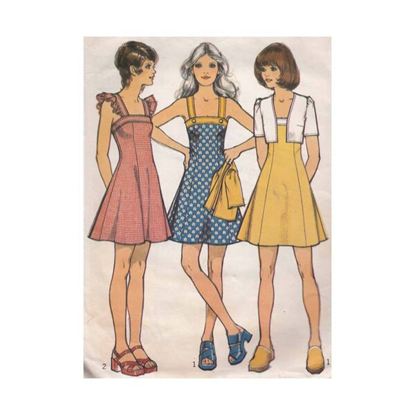 Womens 1970s Dress and Bolero Jacket Size 14 Bust 36 Vintage Style Sewing Pattern 4190 Shoulder Straps Optional Ruffle Shoulder Strap