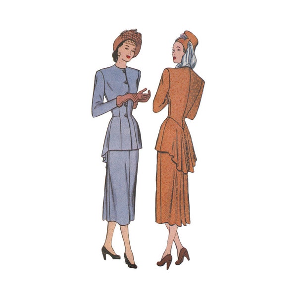 Womens 1940s Peplum Suit Full Figure Sizes UNCUT Reproduction Sewing Pattern Butterick 6759 Size 12-14-16 Bust 34 36 38 Easy to Sew
