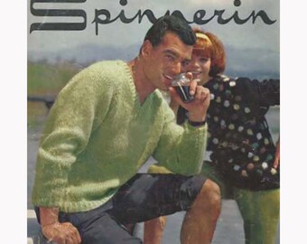 Vintage 60s Knitting Patterns Spinnerin Volume 166 Bust 32-42 Mens Chest 36-46 Sweaters Jackets Cardigans for Men and Women