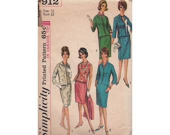 1960s Skirt Suit Pattern Simplicity 5912 Size 12 Bust 32 Fitted Jacket and Skirt // Overblouse Vintage Sewing Pattern