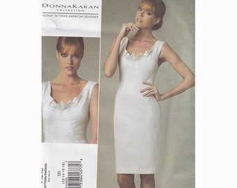 Easy Vogue Designer Dress Pattern 1218 Bust 34 to 40 Donna Karan / Close Fitting / Tapered / Neckline Detail Uncut FF OOP Sewing Pattern