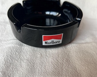 Vintage Marlboro Ashtray – Black Tobacco Advertising Collectible, Made in France