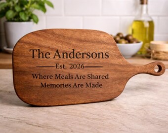 Personalized Black Walnut Cutting Board, Engraved Family Name Serving Paddle
