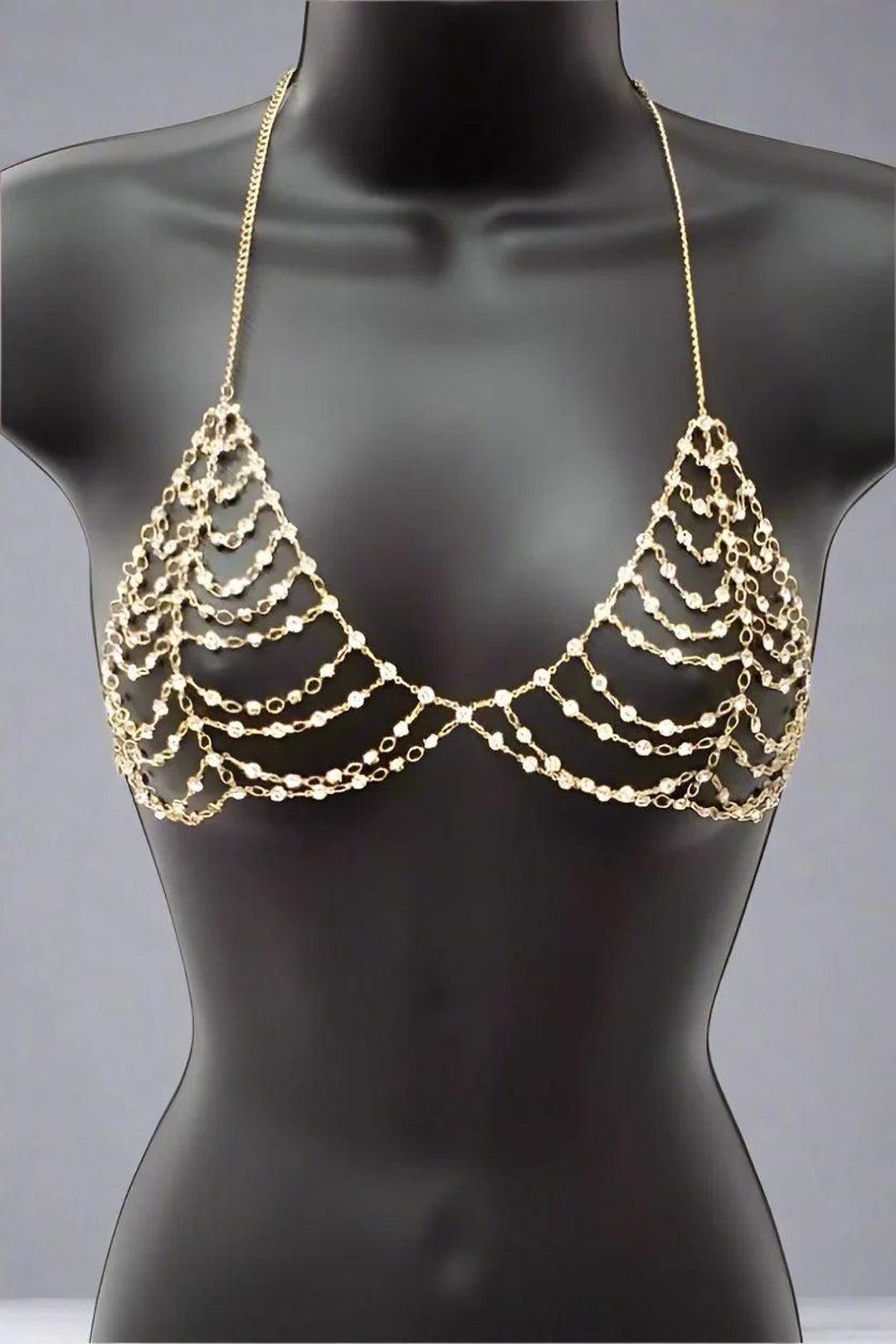 Rhinestone Chain Bra: Glamorous Party Top (silver or Gold) - Etsy