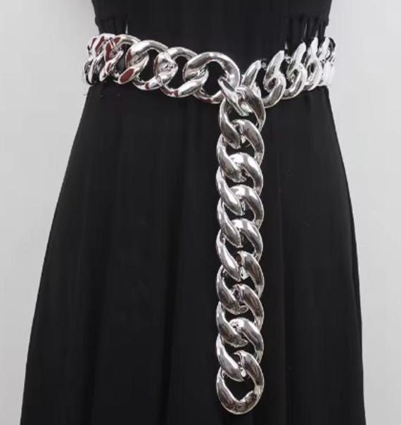 Big Chain Link Belt: Chunky Metal Style With Buckle Closure  display picture 3