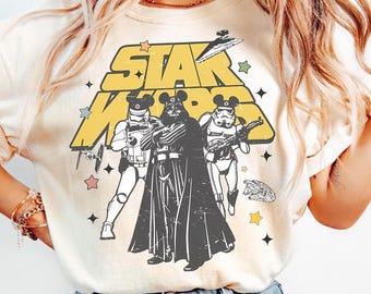 Retro Disney Star Wars PNG, Retro Micky und Freunde Jedi PNG, Familienurlaub Outfit, Sci-Fi Cartoon Grafik Tee, digitaler Download