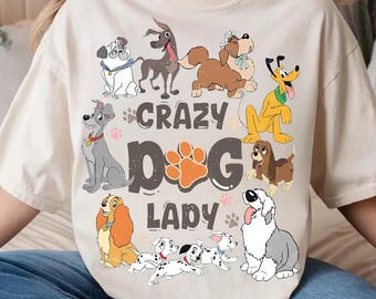 Retro Crazy Dog Lady PNG, Retro Disney Hunde PNG, Dame und der Landstreicher, 101 Dalmatiner Hunde, Disney Familie PNG