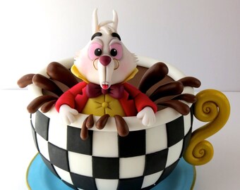 White Rabbit In Teacup Cake Topper From Alice In Wonderland