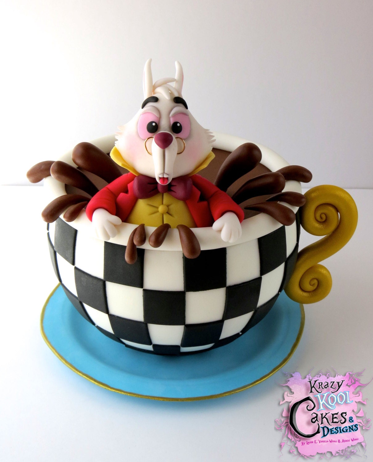 Alice ALICE IN WONDERLAND Themed Cake Topper Set w Cheshire Cat White Rabbit 