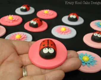 Ladybug And Flower Cupcake Toppers