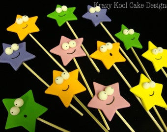 Smiley Face Stars On A Stick Cake Toppers