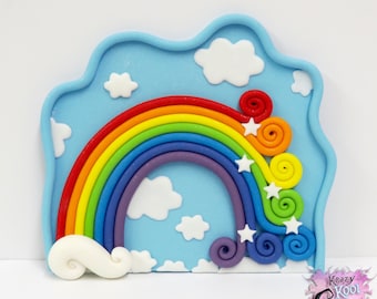 Rainbow And Sky Background Cake Topper