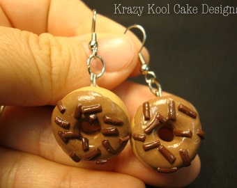 Maple Donut Earrings With Chocolate Sprinkles HANDMADE