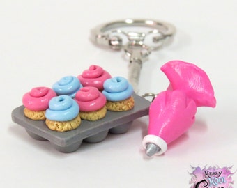 Cupcakes & Piping Bag Keychain HANDMADE