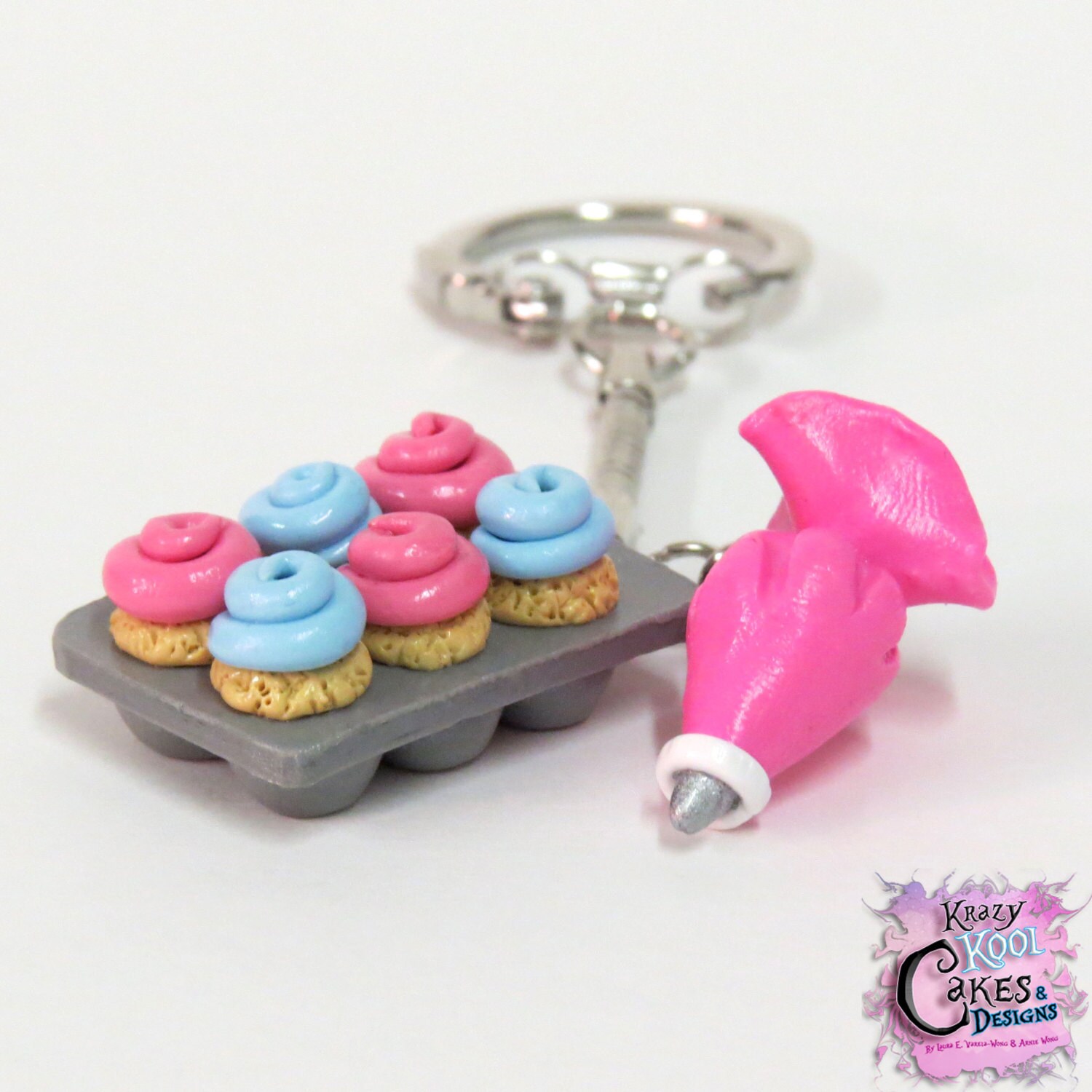 Cupcakes & Piping Bag Keychain HANDMADE Etsy