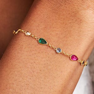 Colorful Teardrop CZ Bracelet, 925 Sterling Silver, Dainty Multicolor Jewelry