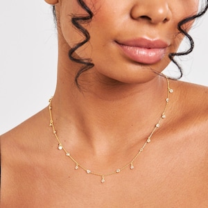 Delicado collar con colgante de circonita, gargantilla de plata de ley con engaste de bisel, regalo de joyería nupcial hecha a mano