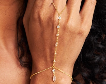 Bracciale a catena Shahmaran dorato - Argento Sterling 925 - Dettaglio goccia in zircone - Regalo di gioielli