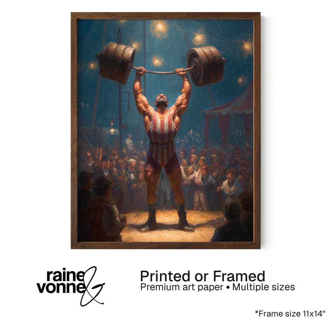 Vintage Circus Strongman Framed Print, Portrait Wall Art With Classic ...