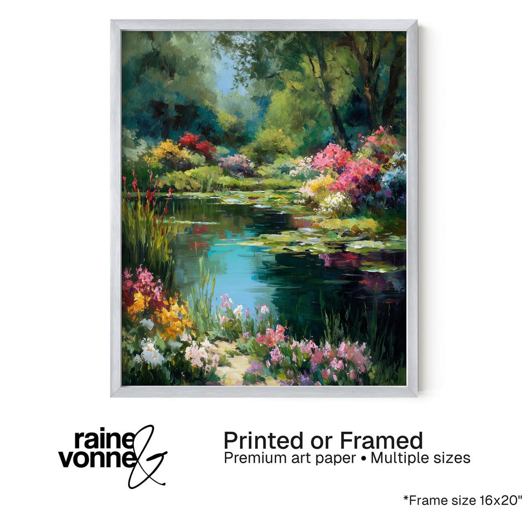 Lily Pond Garden, Floral Landscape Wall Art, Printed or Framed - Etsy
